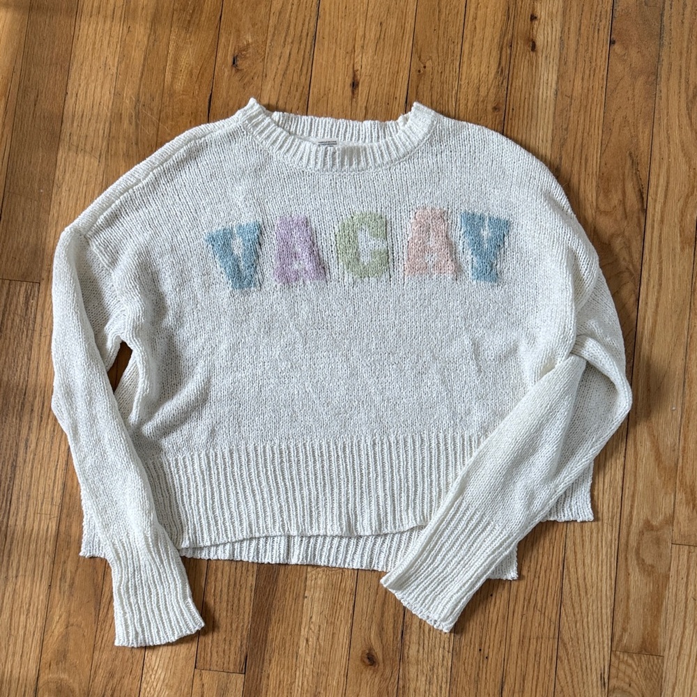 Jessica Simpson vacay white pastel crop light sweater size medium
